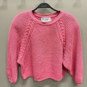 Vintage 80’s Pink Cable Knit Crew Neck Sweater with shoulder pads